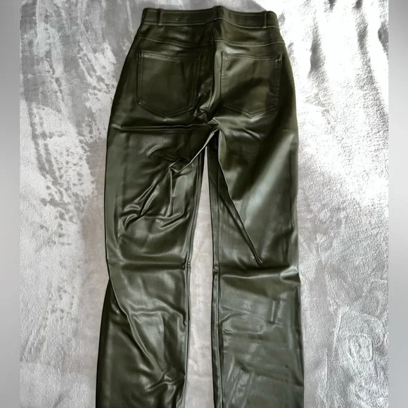 ZARA Faux Leather Dark Khaki Leggings - Picture 4 of 5
